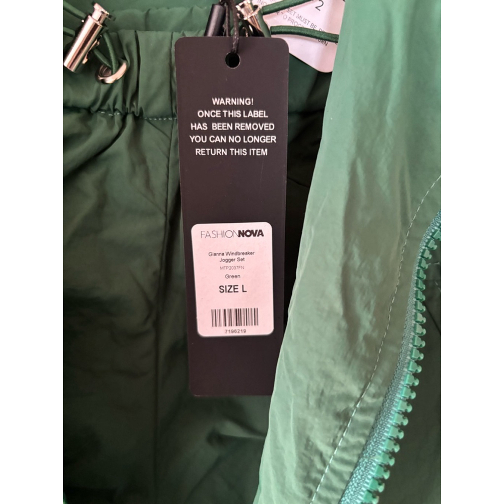 Women's Fashion Nova Windbreaker Jogger Set Size L Green - Picture 3 of 7